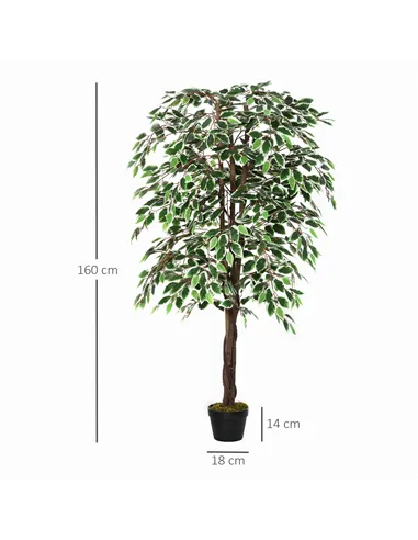 Outsunny 160cm/5.2FT Artificial Ficus Silk Tree with Nursery Pot, Decorative Fake Plant, for Indoor Outdoor Décor