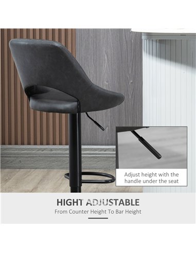 HOMCOM Bar Stools Set of 2, Swivel Counter Height Barstools with Back, Adjustable PU Leather Bar Chairs, Modern Armless Kitchen 