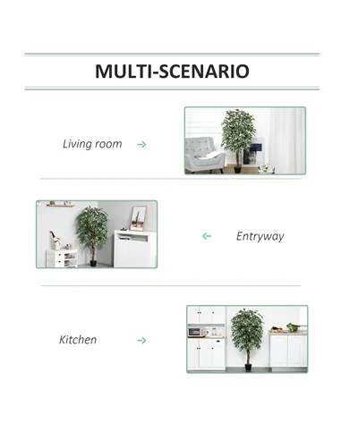 Outsunny 160cm/5.2FT Artificial Ficus Silk Tree with Nursery Pot, Decorative Fake Plant, for Indoor Outdoor Décor