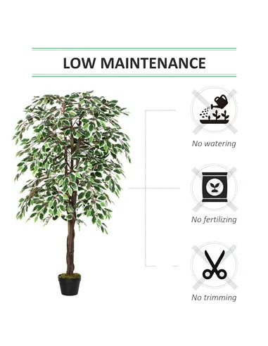 Outsunny 160cm/5.2FT Artificial Ficus Silk Tree with Nursery Pot, Decorative Fake Plant, for Indoor Outdoor Décor