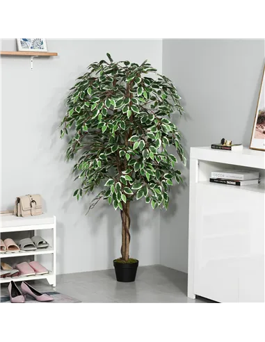 Outsunny 160cm/5.2FT Artificial Ficus Silk Tree with Nursery Pot, Decorative Fake Plant, for Indoor Outdoor Décor