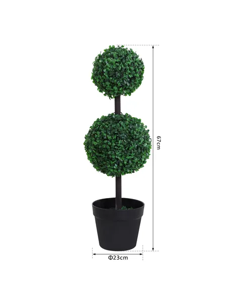 Outsunny Set of 2 Artificial Boxwood Ball Topiary Trees Potted Decorative Plant Indoor Décor (67cm)