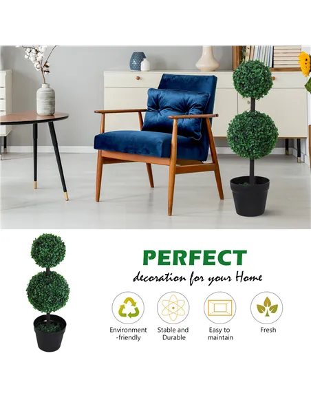 Outsunny Set of 2 Artificial Boxwood Ball Topiary Trees Potted Decorative Plant Indoor Décor (67cm)