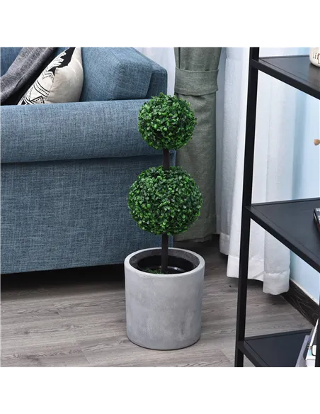 Outsunny Set of 2 Artificial Boxwood Ball Topiary Trees Potted Decorative Plant Indoor Décor (67cm)