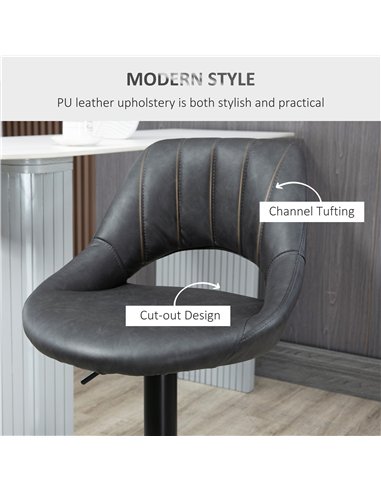 HOMCOM Bar Stools Set of 2, Swivel Counter Height Barstools with Back, Adjustable PU Leather Bar Chairs, Modern Armless Kitchen 