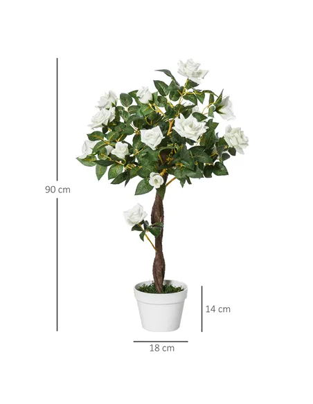 Outsunny Artificial Plants White Rose Floral in Pot, Fake Plants for Home Indoor Decor, 90cm