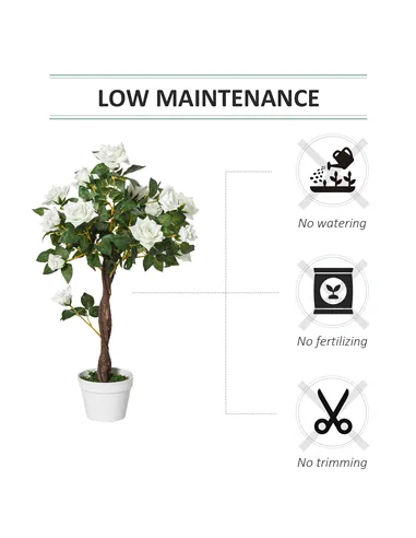Outsunny Artificial Plants White Rose Floral in Pot, Fake Plants for Home Indoor Decor, 90cm
