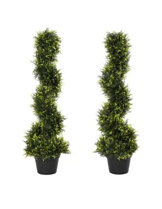 Outsunny 90cm/3FT Artificial Trees, Spiral Topiary Trees w/ Pot Set Of 2, Fake Indoor Greenery Plant Home Office Garden Decor Gr