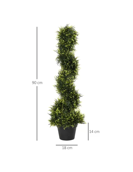 Outsunny 90cm/3FT Artificial Trees, Spiral Topiary Trees w/ Pot Set Of 2, Fake Indoor Greenery Plant Home Office Garden Decor Gr