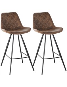 HOMCOM Set Of 2 Bar Stools Vintage Microfiber Cloth Tub Seats Padded Comfortable Steel Frame Footrest Quilted Home Bar Cafe Kitc