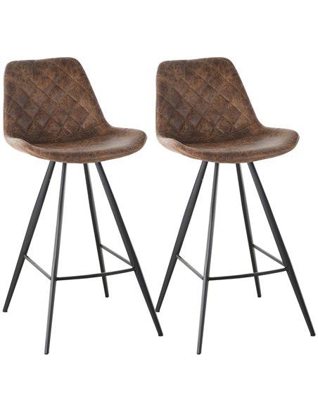 HOMCOM Set Of 2 Bar Stools Vintage Microfiber Cloth Tub Seats Padded Comfortable Steel Frame Footrest Quilted Home Bar Cafe Kitc
