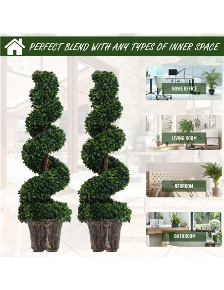 Outsunny Set of 2 Artificial Plants White Rose Floral in Pot, Fake Plants for Home Indoor Decor, 90cm, Yellow