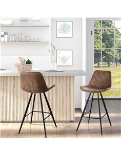 HOMCOM Set Of 2 Bar Stools Vintage Microfiber Cloth Tub Seats Padded Comfortable Steel Frame Footrest Quilted Home Bar Cafe Kitc 2