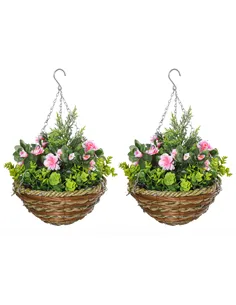 Outsunny Set of Two Hanging Lisianthus Flower Pots - Pink/Green