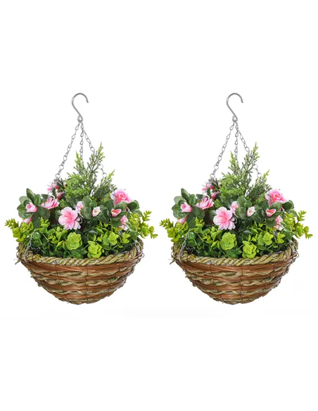 Outsunny Set of Two Hanging Lisianthus Flower Pots - Pink/Green