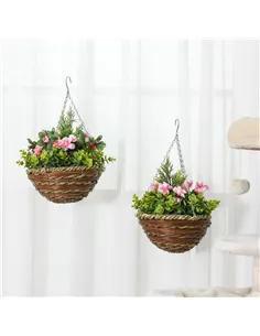 Outsunny Set of Two Hanging Lisianthus Flower Pots - Pink/Green 2