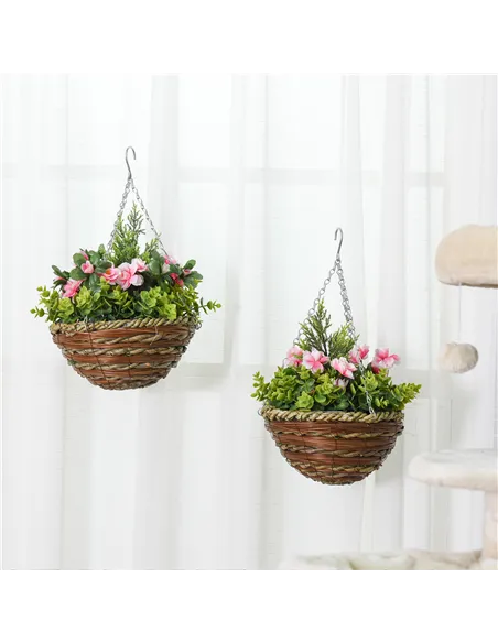 Outsunny Set of Two Hanging Lisianthus Flower Pots - Pink/Green