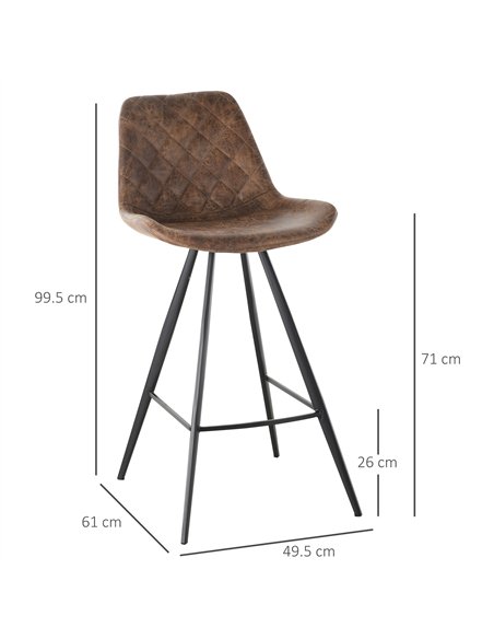 HOMCOM Set Of 2 Bar Stools Vintage Microfiber Cloth Tub Seats Padded Comfortable Steel Frame Footrest Quilted Home Bar Cafe Kitc