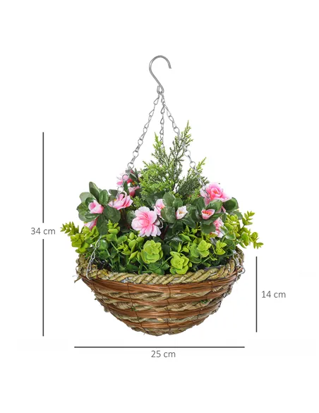 Outsunny Set of Two Hanging Lisianthus Flower Pots - Pink/Green