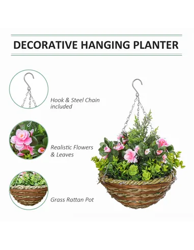 Outsunny Set of Two Hanging Lisianthus Flower Pots - Pink/Green