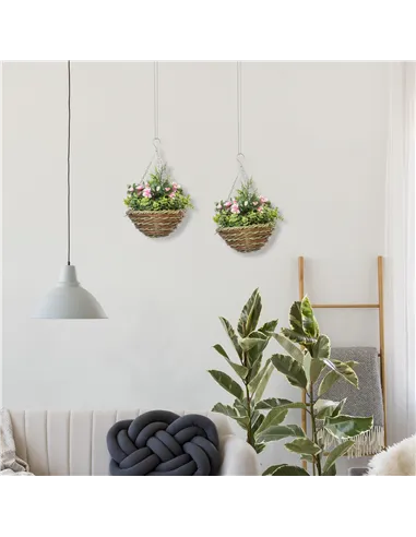 Outsunny Set of Two Hanging Lisianthus Flower Pots - Pink/Green