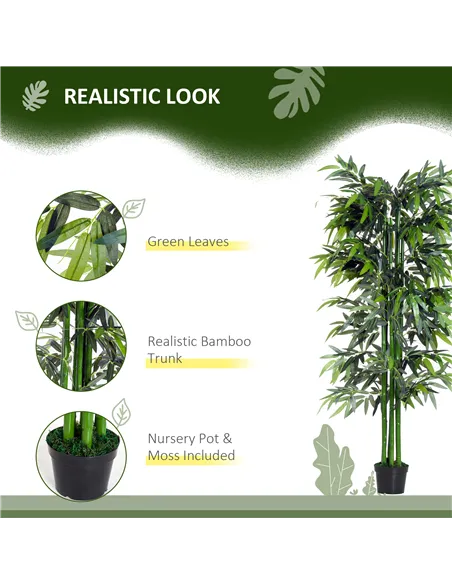 Outsunny 6ft Artificial Bamboo Tree Plant Greenery in A Pot for Home Office Planter 1.8M