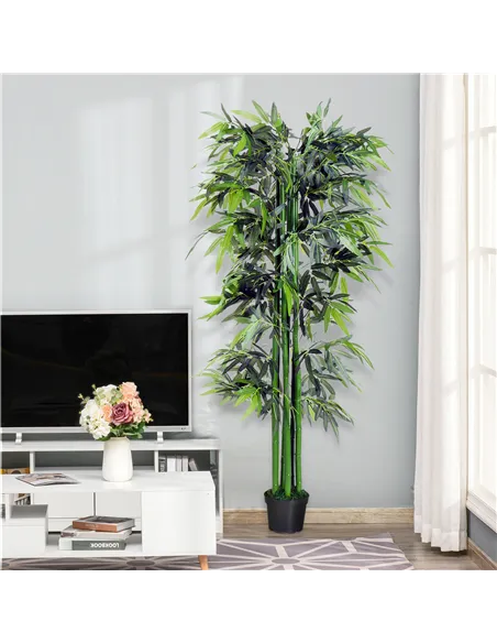 Outsunny 6ft Artificial Bamboo Tree Plant Greenery in A Pot for Home Office Planter 1.8M
