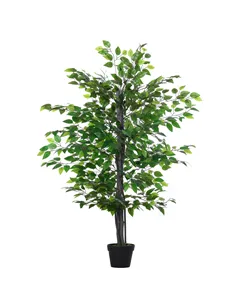Outsunny 145cm Artificial Banyan Plant Faux Decorative Tree w/ Cement Pot Vibrant Greenery Shrubbery Indoor Outdoor Accessory