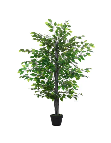 Outsunny 145cm Artificial Banyan Plant Faux Decorative Tree w/ Cement Pot Vibrant Greenery Shrubbery Indoor Outdoor Accessory