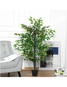 Outsunny 145cm Artificial Banyan Plant Faux Decorative Tree w/ Cement Pot Vibrant Greenery Shrubbery Indoor Outdoor Accessory 2