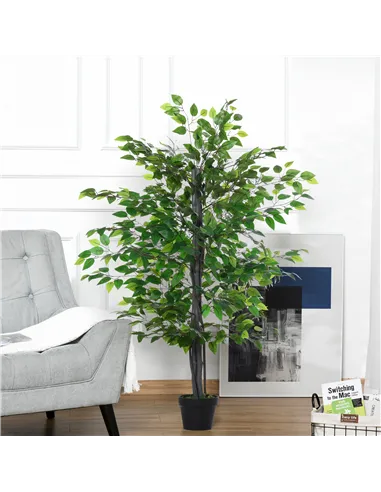 Outsunny 145cm Artificial Banyan Plant Faux Decorative Tree w/ Cement Pot Vibrant Greenery Shrubbery Indoor Outdoor Accessory