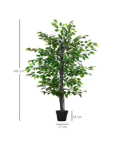 Outsunny 145cm Artificial Banyan Plant Faux Decorative Tree w/ Cement Pot Vibrant Greenery Shrubbery Indoor Outdoor Accessory