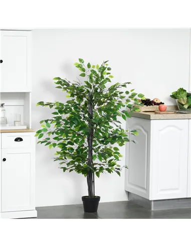 Outsunny 145cm Artificial Banyan Plant Faux Decorative Tree w/ Cement Pot Vibrant Greenery Shrubbery Indoor Outdoor Accessory