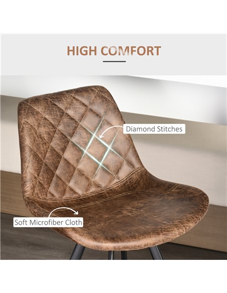 HOMCOM Set Of 2 Bar Stools Vintage Microfiber Cloth Tub Seats Padded Comfortable Steel Frame Footrest Quilted Home Bar Cafe Kitc