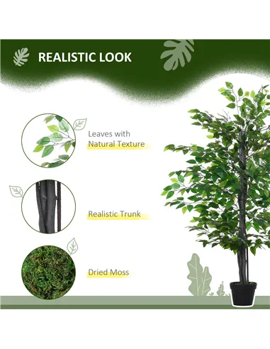 Outsunny 145cm Artificial Banyan Plant Faux Decorative Tree w/ Cement Pot Vibrant Greenery Shrubbery Indoor Outdoor Accessory