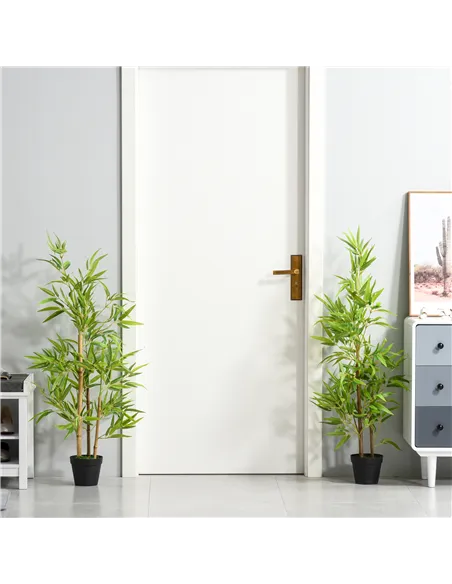 Outsunny Artificial Ficus Tree, with Weighted Plant Pot - Green