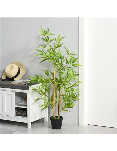 Outsunny Artificial Ficus Tree, with Weighted Plant Pot - Green