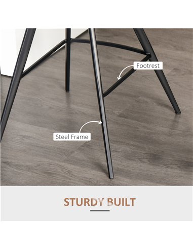 HOMCOM Set Of 2 Bar Stools Vintage Microfiber Cloth Tub Seats Padded Comfortable Steel Frame Footrest Quilted Home Bar Cafe Kitc