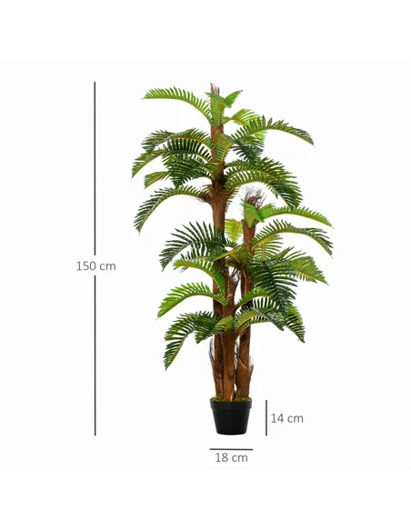 Outsunny Artificial Plant Tropical Palm in Pot, Fake Plants for Home Indoor Decor, 150cm, Green