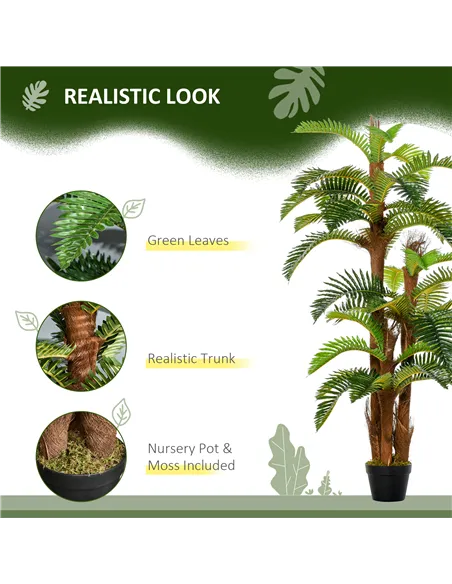 Outsunny Artificial Plant Tropical Palm in Pot, Fake Plants for Home Indoor Decor, 150cm, Green