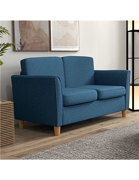 HOMCOM Compact Loveseat Sofa, Modern 2 Seater Sofa for Living Room with Wood Legs and Armrests, Blue