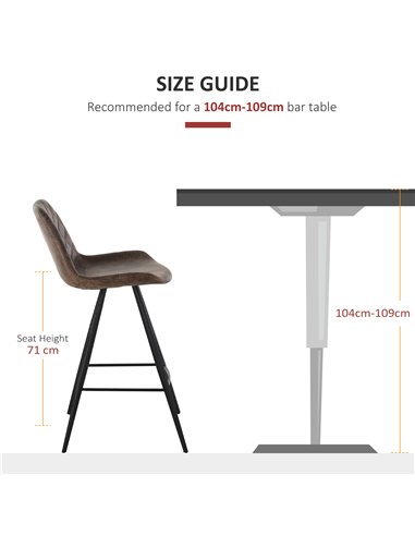 HOMCOM Set Of 2 Bar Stools Vintage Microfiber Cloth Tub Seats Padded Comfortable Steel Frame Footrest Quilted Home Bar Cafe Kitc