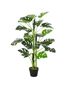 Outsunny 100cm/3.3FT Artificial Monstera Tree Decorative Cheese Plant 21 Leaves with Nursery Pot, Fake Tropical Palm Tree for In