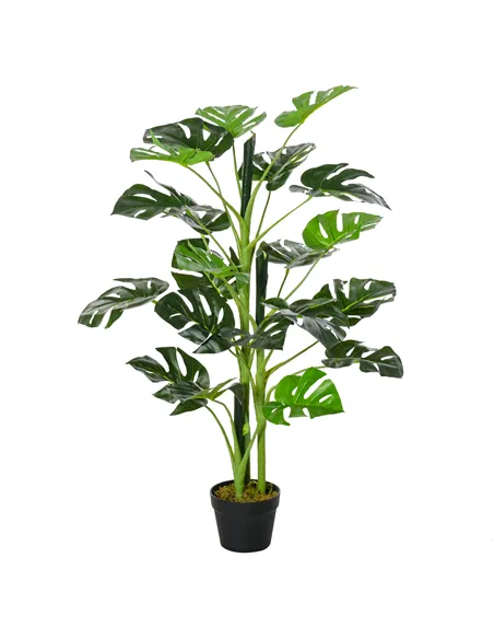 Outsunny 100cm/3.3FT Artificial Monstera Tree Decorative Cheese Plant 21 Leaves with Nursery Pot, Fake Tropical Palm Tree for In