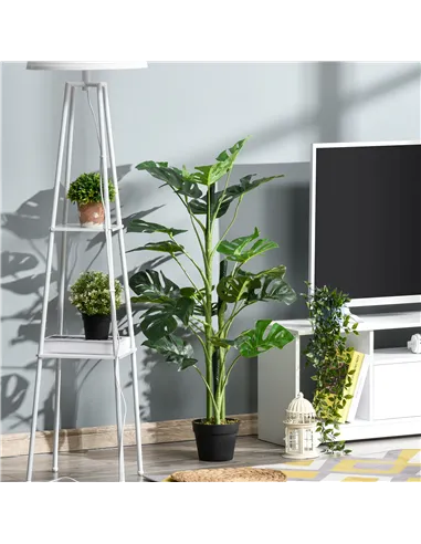 Outsunny 100cm/3.3FT Artificial Monstera Tree Decorative Cheese Plant 21 Leaves with Nursery Pot, Fake Tropical Palm Tree for In