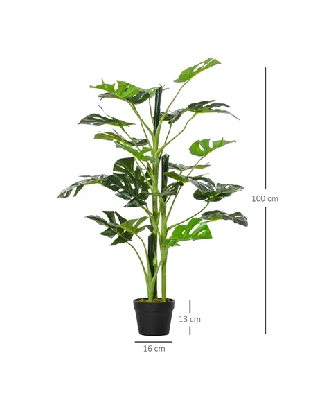 Outsunny 100cm/3.3FT Artificial Monstera Tree Decorative Cheese Plant 21 Leaves with Nursery Pot, Fake Tropical Palm Tree for In
