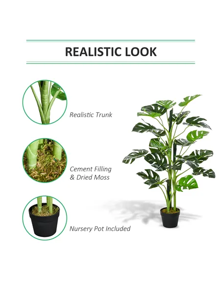 Outsunny 100cm/3.3FT Artificial Monstera Tree Decorative Cheese Plant 21 Leaves with Nursery Pot, Fake Tropical Palm Tree for In