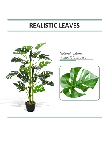 Outsunny 100cm/3.3FT Artificial Monstera Tree Decorative Cheese Plant 21 Leaves with Nursery Pot, Fake Tropical Palm Tree for In
