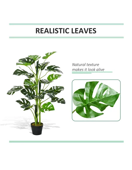 Outsunny 100cm/3.3FT Artificial Monstera Tree Decorative Cheese Plant 21 Leaves with Nursery Pot, Fake Tropical Palm Tree for In