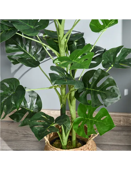 Outsunny 100cm/3.3FT Artificial Monstera Tree Decorative Cheese Plant 21 Leaves with Nursery Pot, Fake Tropical Palm Tree for In